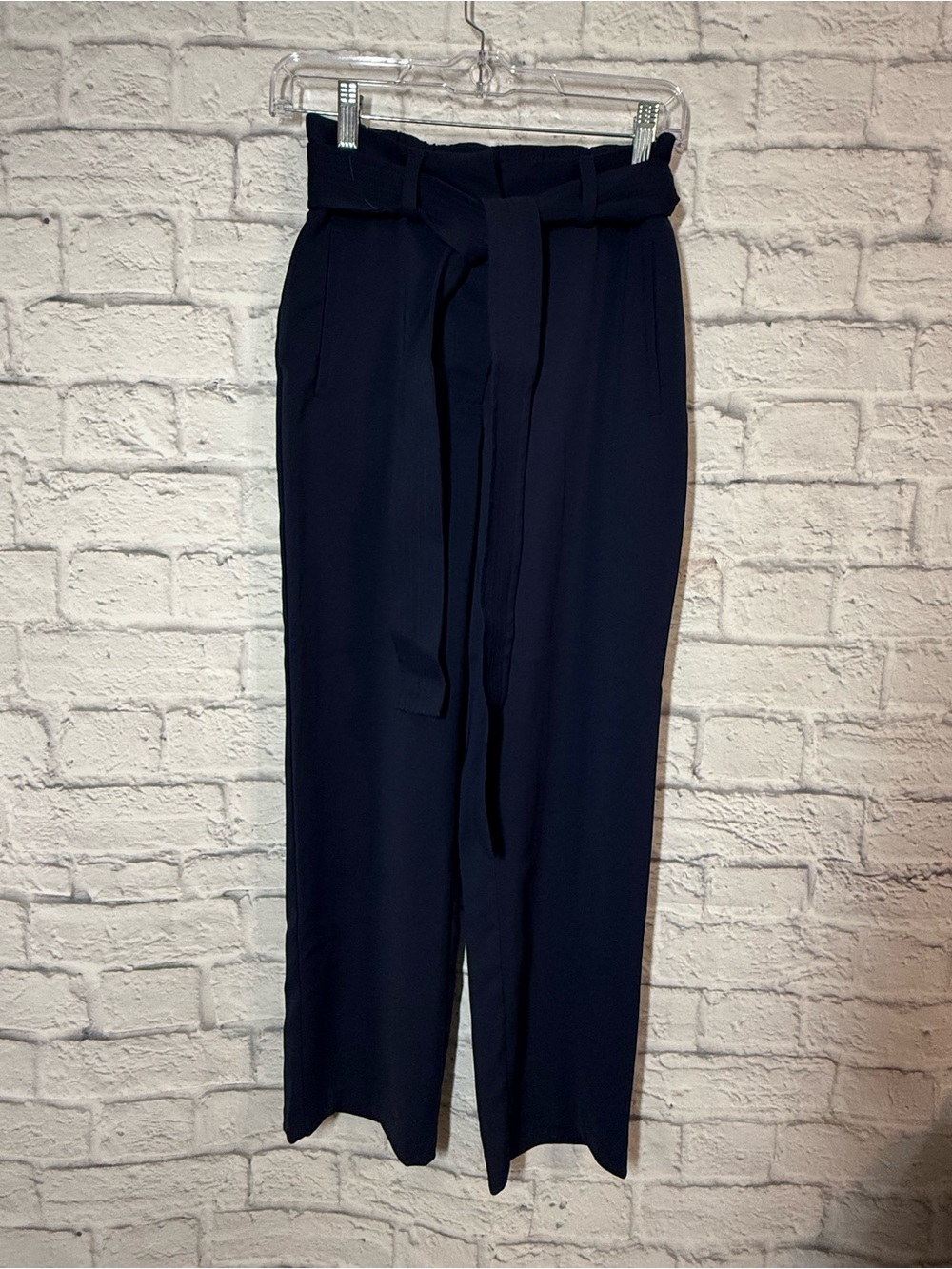 Quince Navy Stretch Crepe Paperbag Pant, sz 0